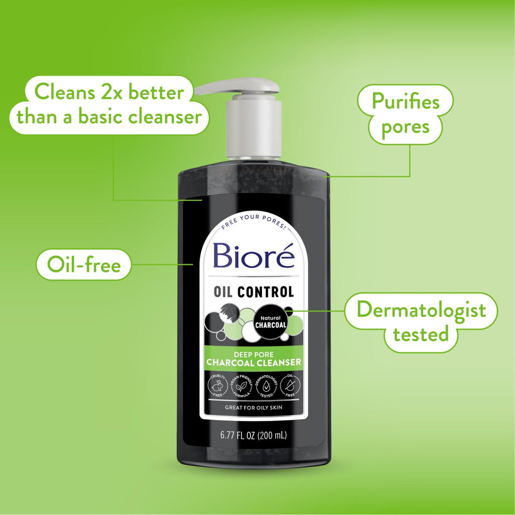 Biore Deep Pore Charcoal Face Wash, Daily Facial Cleanser for Dirt & Makeup Removal, for Oily Skin, 6.77 Oz - FENGGESTORE20