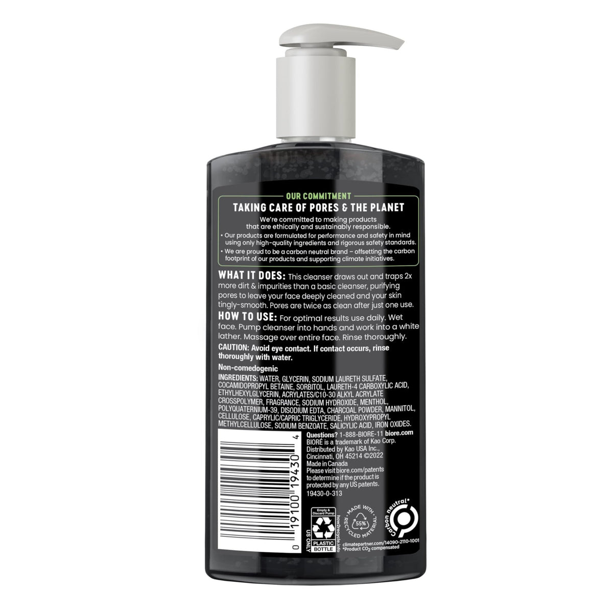 Biore Deep Pore Charcoal Face Wash, Daily Facial Cleanser for Dirt & Makeup Removal, for Oily Skin, 6.77 Oz - FENGGESTORE20