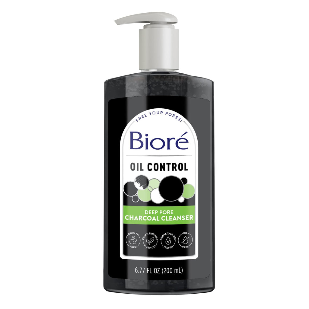 Biore Deep Pore Charcoal Face Wash, Daily Facial Cleanser for Dirt & Makeup Removal, for Oily Skin, 6.77 Oz - FENGGESTORE20
