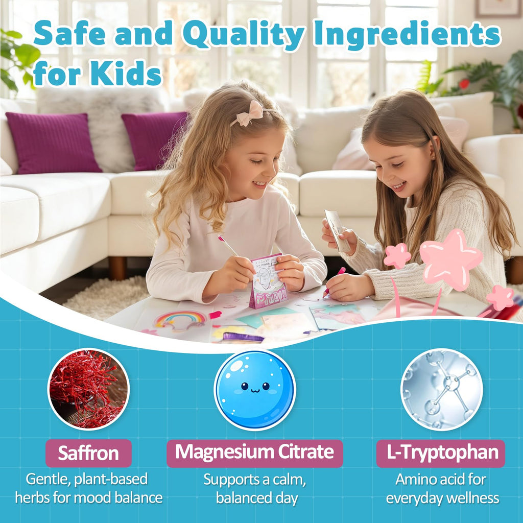 Biorizvo Saffron Drink for Kids - Saffron Exact Drink Mix with GABA, Magnesium & Vitamin D3 - Supports Mood Focus & Sleep, Calms Temper Tantrums, Fruit Punch Drink Sticks Mix for Kids 4+, Sugar-Free - FENGGESTORE20