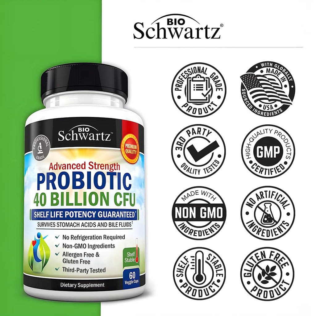 BioSchwartz Daily Probiotic Nutritional Supplement - 40 Billion CFU for Gut Health - Probiotics for Men and Women - Digestive Health with Astragalus - FENGGESTORE20