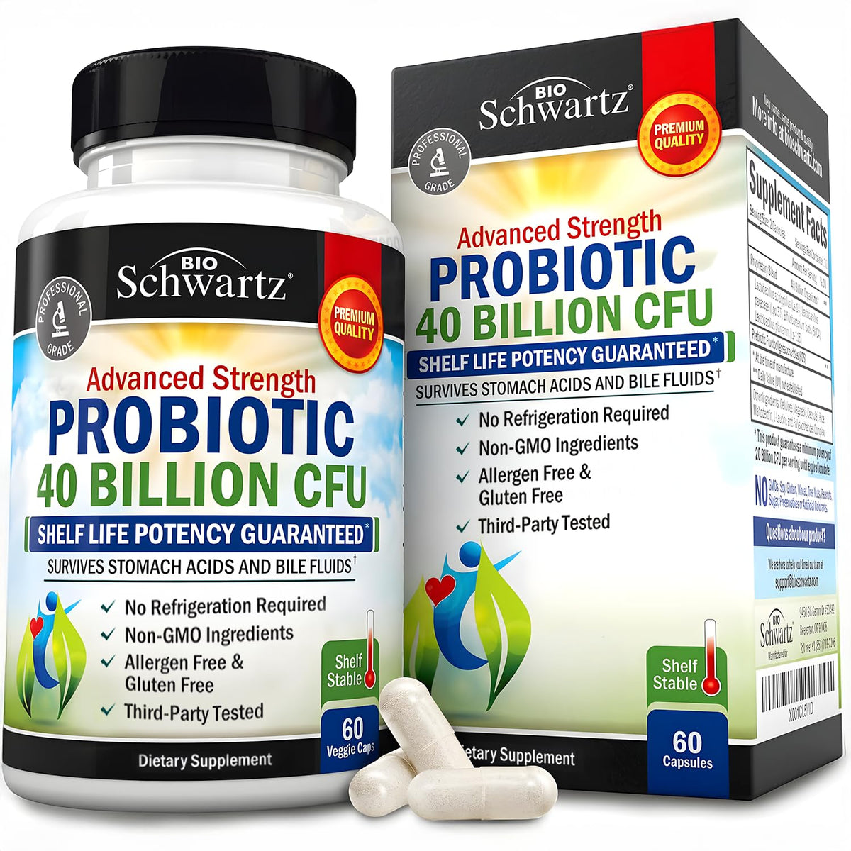 BioSchwartz Daily Probiotic Nutritional Supplement - 40 Billion CFU for Gut Health - Probiotics for Men and Women - Digestive Health with Astragalus - FENGGESTORE20