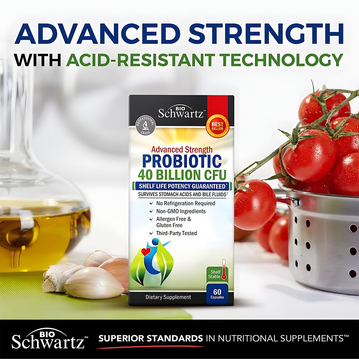 BioSchwartz Daily Probiotic Nutritional Supplement - 40 Billion CFU for Gut Health - Probiotics for Men and Women - Digestive Health with Astragalus - FENGGESTORE20