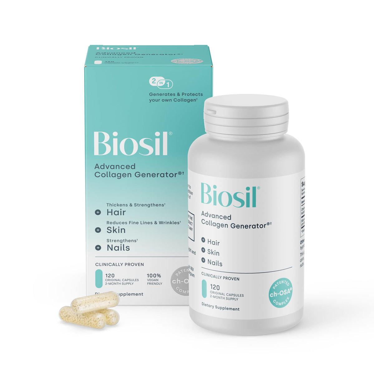 Biosil Collagen Booster Supplement - 120 Original Capsules - Patented ch-OSA Activator for Skin, Hair, Nails & Joints - Supports Natural Production - 60-Day Supply - FENGGESTORE20