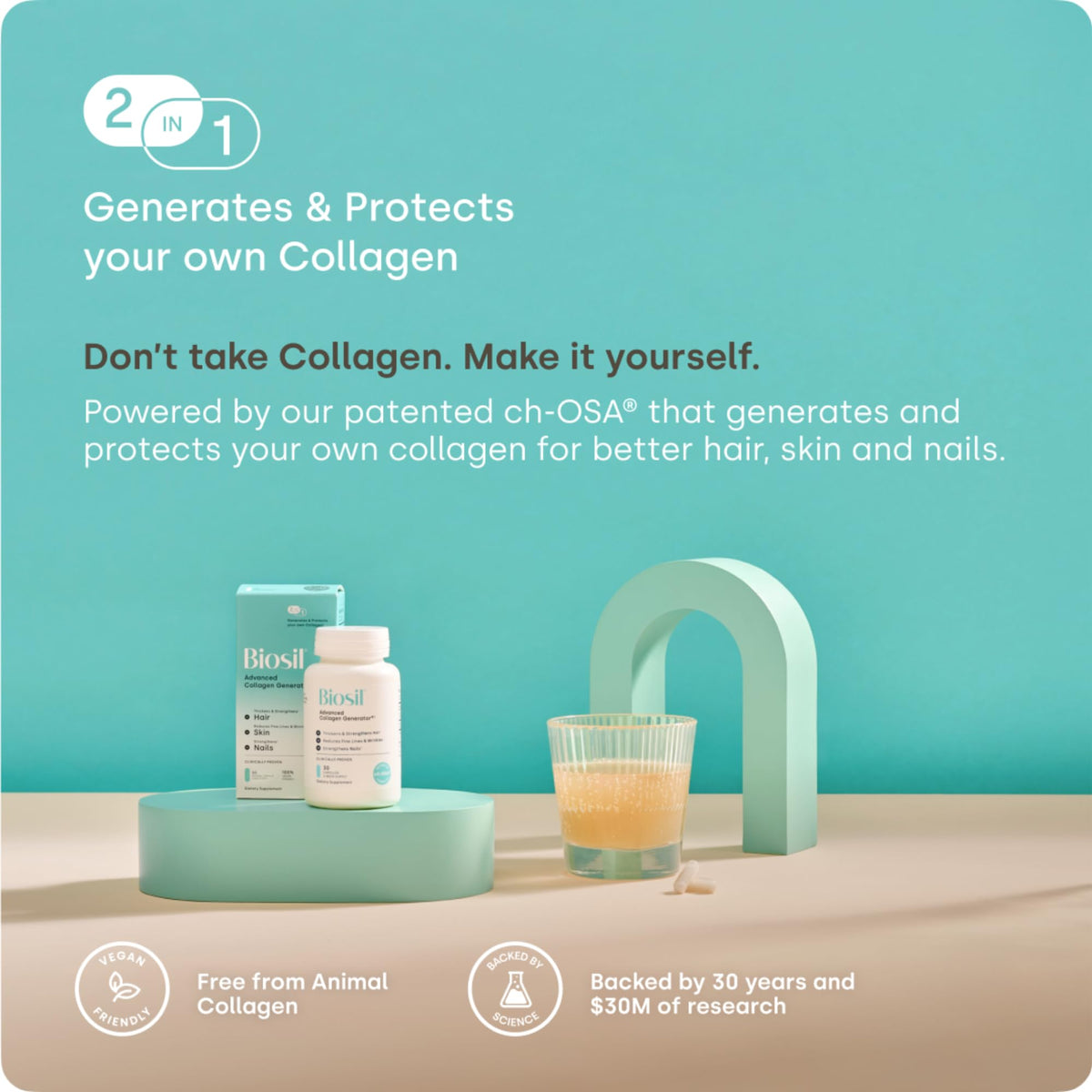 Biosil Collagen Booster Supplement - 120 Original Capsules - Patented ch-OSA Activator for Skin, Hair, Nails & Joints - Supports Natural Production - 60-Day Supply - FENGGESTORE20