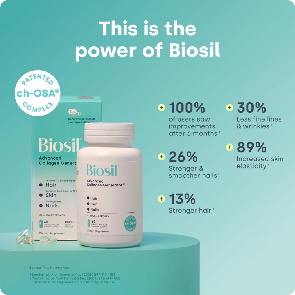 Biosil Collagen Booster Supplement - 180 Vegan Capsules - Patented ch-OSA Activator for Skin, Hair, Nails & Joints - Supports Natural Production - 90-Day Supply - FENGGESTORE20