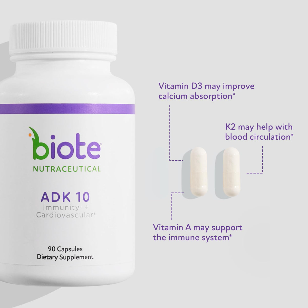 Biote Nutraceuticals - ADK 10 - Immunity + Cardiovascular (90 Capsules) - FENGGESTORE20