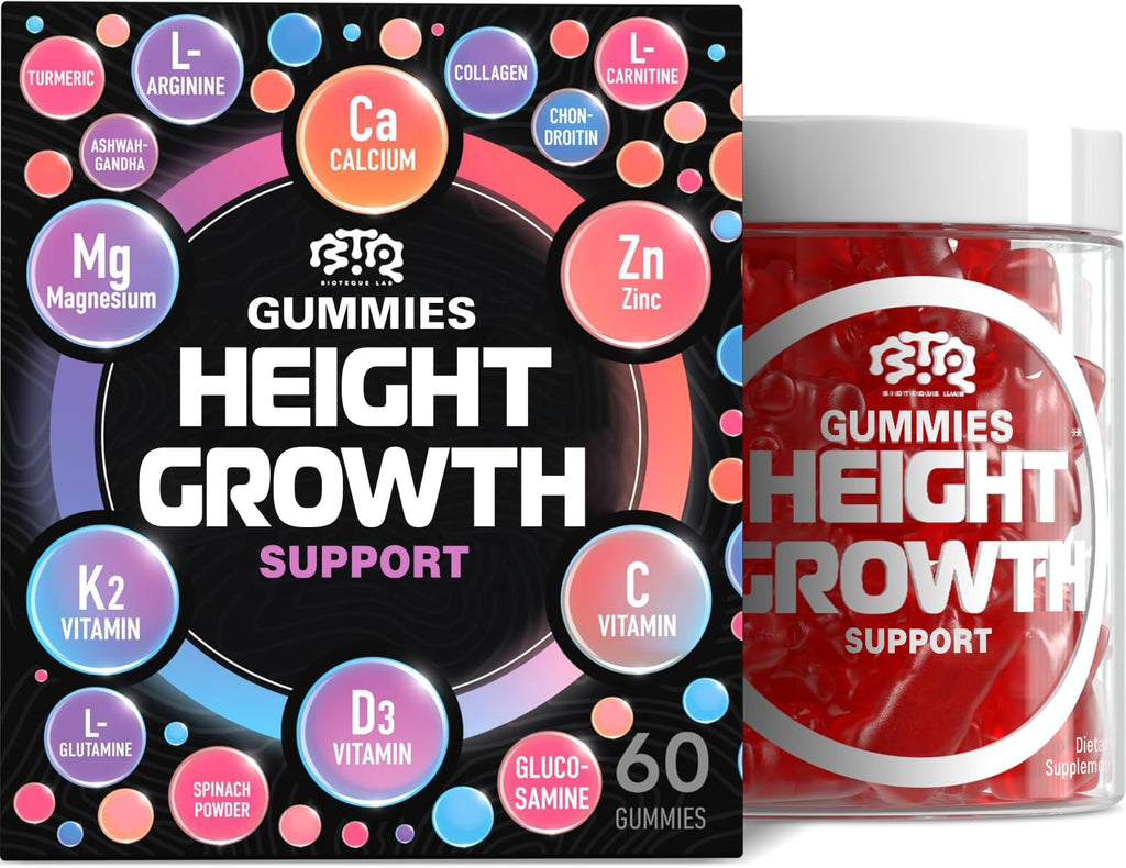 BIOTEQUELAB Height Growth Increase Gummies Vitamins, Grow Tall Supplement, Calcium, Magnesium, Zinc, Ashwagandha, - FENGGESTORE20