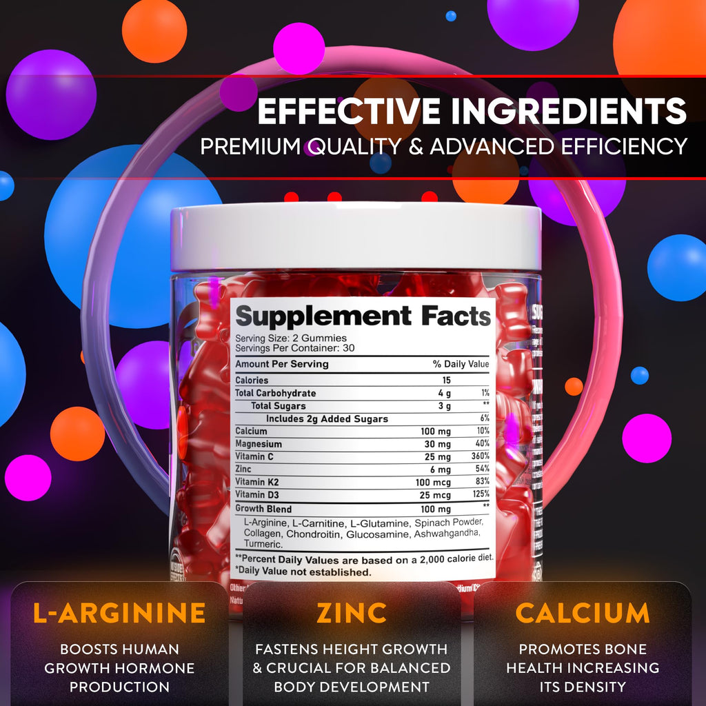 BIOTEQUELAB Height Growth Increase Gummies Vitamins, Grow Tall Supplement, Calcium, Magnesium, Zinc, Ashwagandha, - FENGGESTORE20