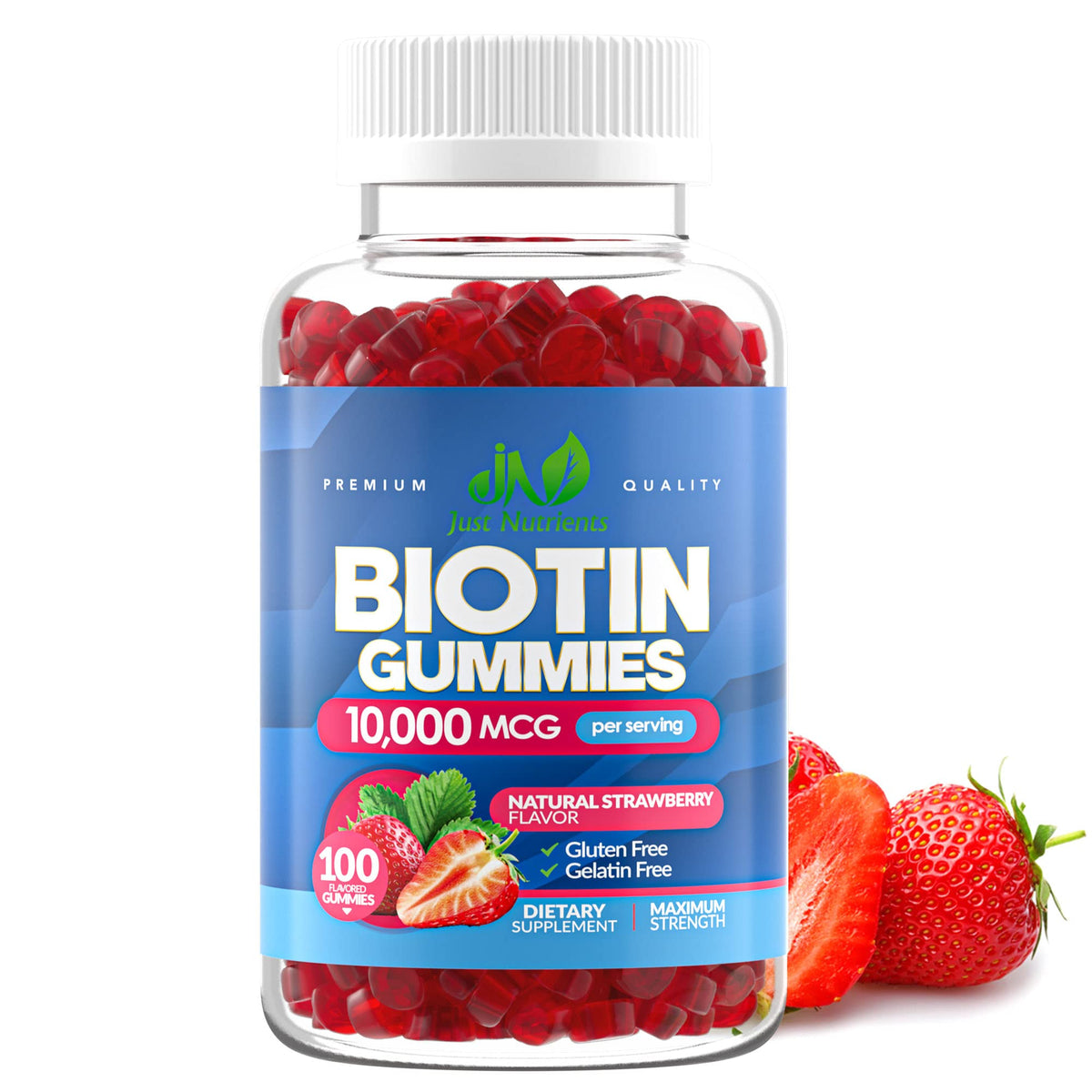 Biotin 10,000mcg Gummies for Hair Growth, Skin & Nails (100 Count) - 2x Maximum Strength Biotin Vitamins for Women & Men - Gluten-Free, Vegan, Non-GMO - FENGGESTORE20