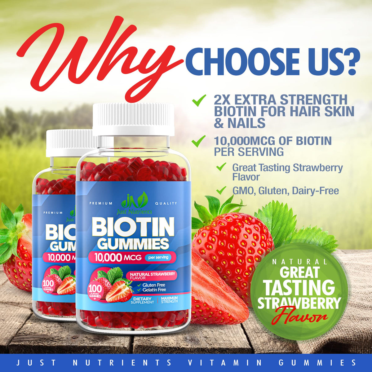 Biotin 10,000mcg Gummies for Hair Growth, Skin & Nails (100 Count) - 2x Maximum Strength Biotin Vitamins for Women & Men - Gluten-Free, Vegan, Non-GMO - FENGGESTORE20