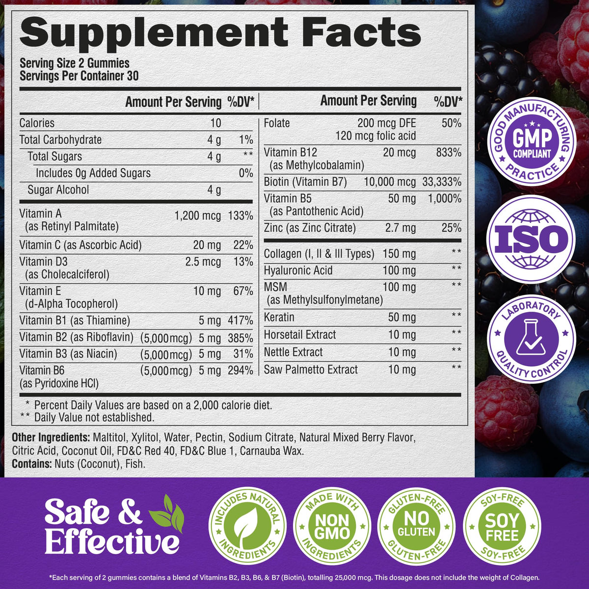 Biotin Gummies with Collagen - Hair Growth Support Skin, & Nail Strength - for Women & Men - Biotin 10000mcg | Keratin | Hyaluronic Acid | B-Complex | Saw Palmetto - FENGGESTORE20