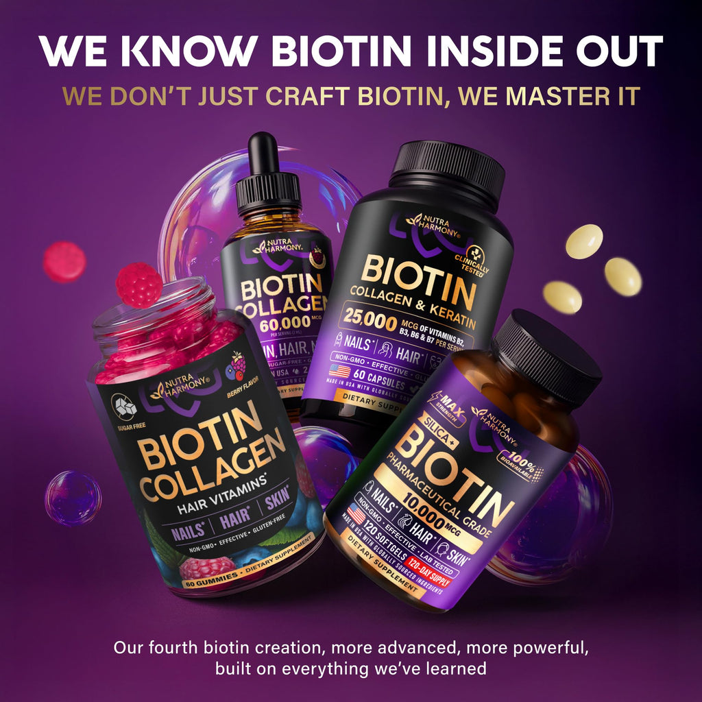 Biotin Gummies with Collagen - Hair Growth Support Skin, & Nail Strength - for Women & Men - Biotin 10000mcg | Keratin | Hyaluronic Acid | B-Complex | Saw Palmetto - FENGGESTORE20