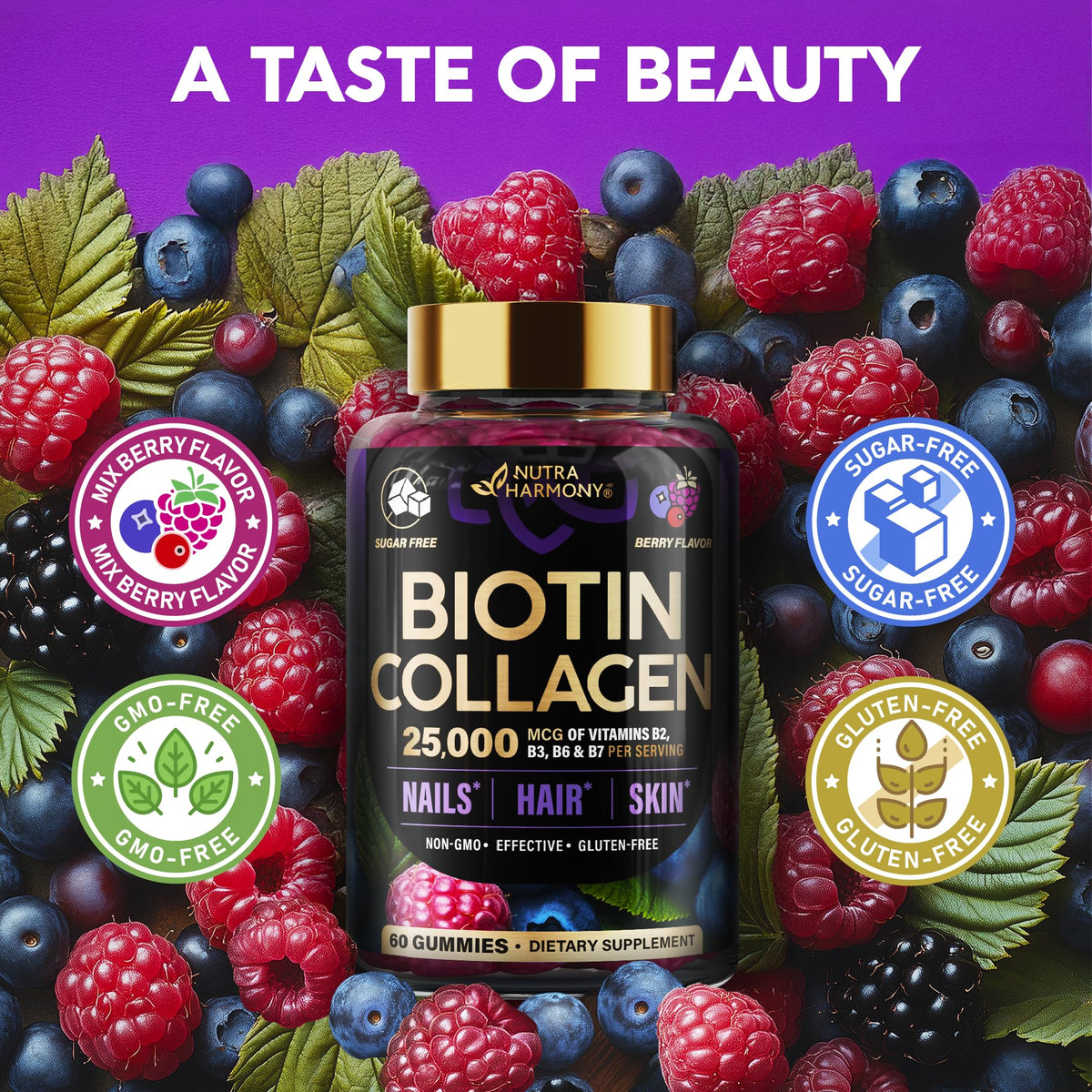 Biotin Gummies with Collagen - Hair Growth Support Skin, & Nail Strength - for Women & Men - Biotin 10000mcg | Keratin | Hyaluronic Acid | B-Complex | Saw Palmetto - FENGGESTORE20