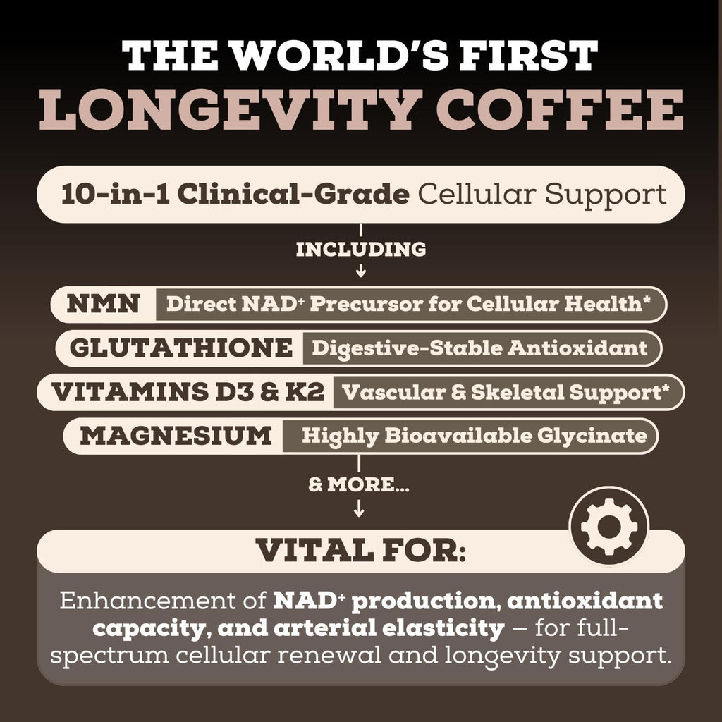 Black Forest Longevity Mix Liquid NAD+ Alternative Mocha Coffee 10-in-1 with NMN 250mg, Glutathione 250mg, TMG, Magnesium Glycinate, Vitamins D3 K2 C B12, High Polyphenol Cocoa, 30 Servings - FENGGESTORE20