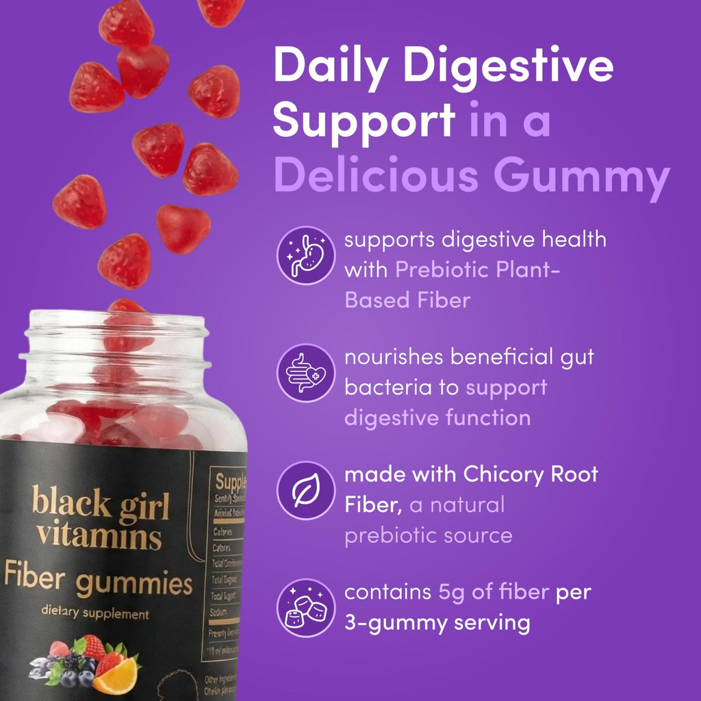 Black Girl Vitamins - Fiber Gummies - Prebiotic for Gut Health & Bloat Relief - Supports Digestion, Regularity & Microbiome Balance - Vegan, Gluten-Free, Halal - FENGGESTORE20