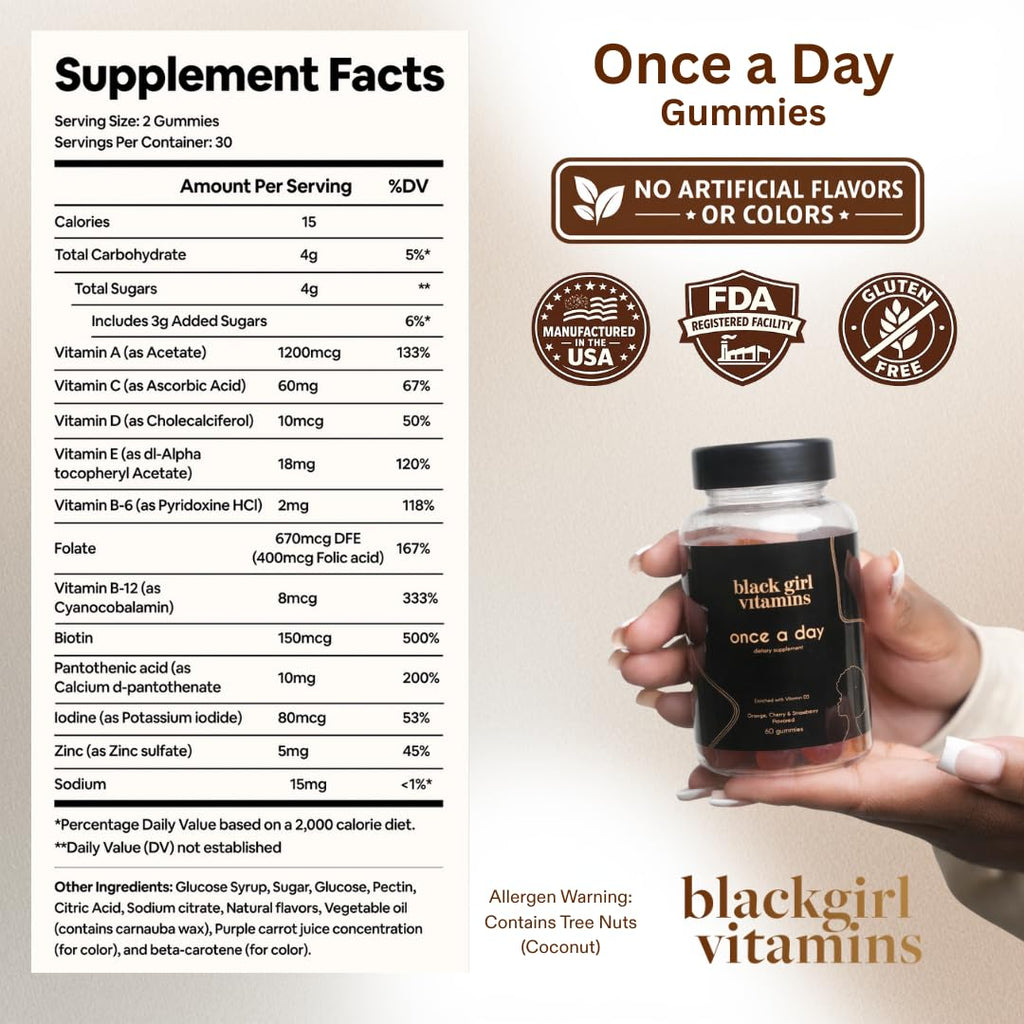 Black Girl Vitamins Once a Day - Womens Multivitamin Gummy - Vitamin A, B, C, E and Zinc. Multivitamin for Women, Immune Support. Vegan - FENGGESTORE20