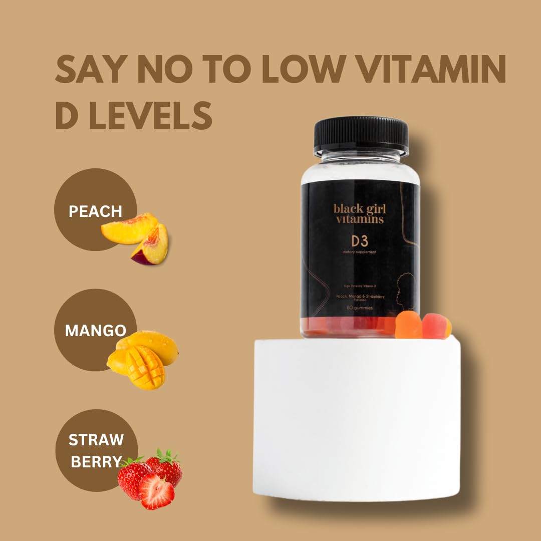 Black Girl Vitamins - Vitamin D3 Gummies, for Immune, Energy, and Bone Support, 2000IU (50mcg) Vitamin D per Serving - FENGGESTORE20