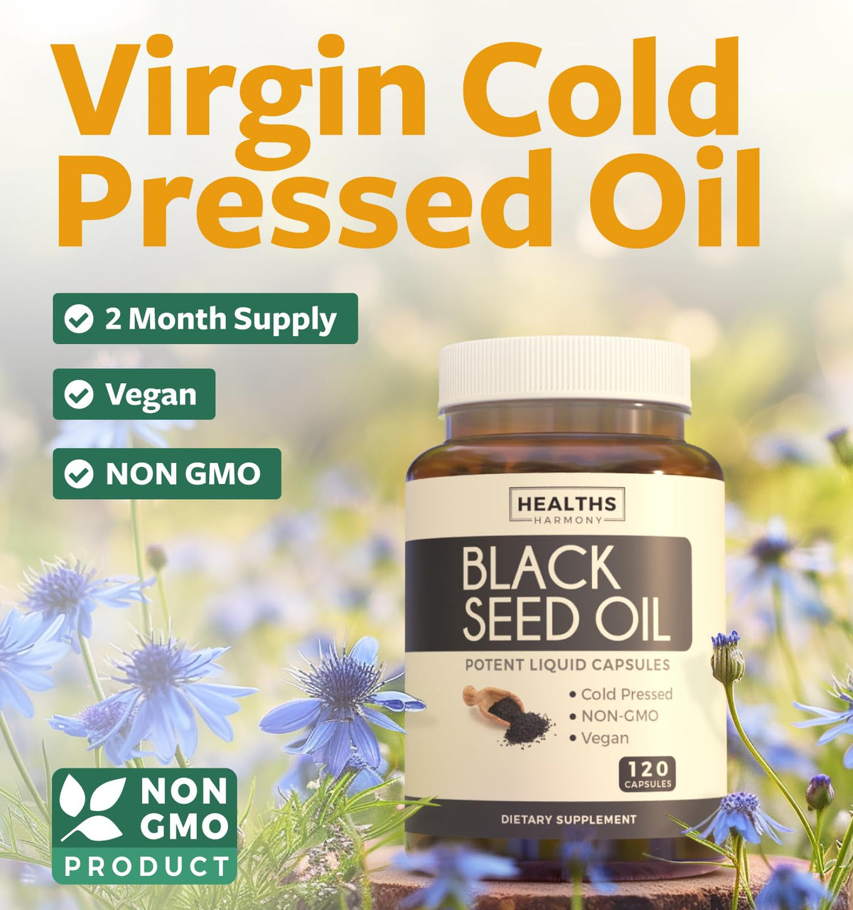 Black Seed Oil - 120 Softgel Capsules Skin Health (Non-GMO & Vegan) Cold-Pressed Nigella Sativa Producing Pure Black Cumin Seed Oil with Vitamin E - FENGGESTORE20