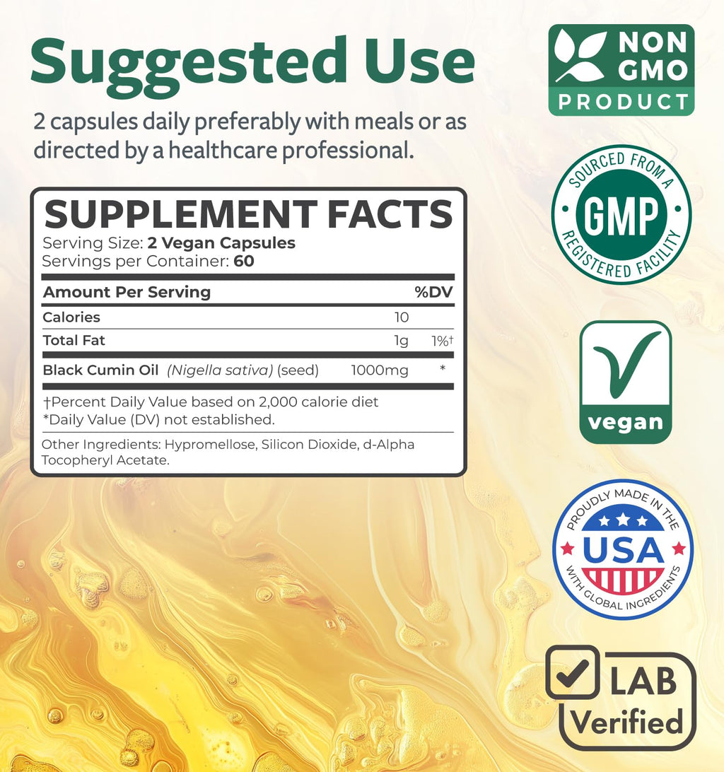 Black Seed Oil - 120 Softgel Capsules Skin Health (Non-GMO & Vegan) Cold-Pressed Nigella Sativa Producing Pure Black Cumin Seed Oil with Vitamin E - FENGGESTORE20
