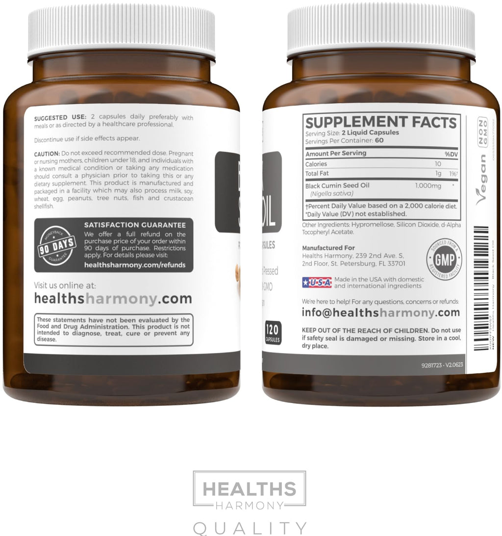 Black Seed Oil - 120 Softgel Capsules Skin Health (Non-GMO & Vegan) Cold-Pressed Nigella Sativa Producing Pure Black Cumin Seed Oil with Vitamin E - FENGGESTORE20