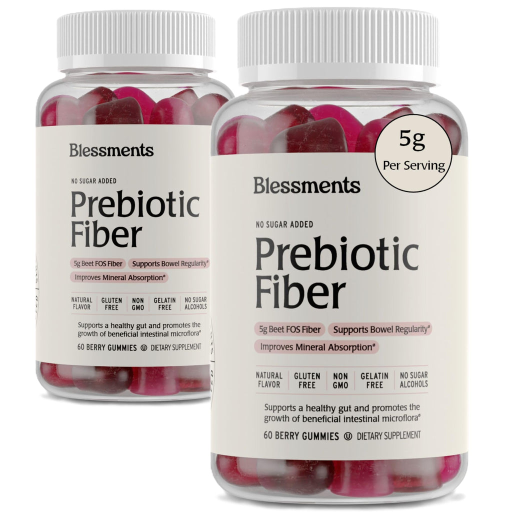 Blessments - Prebiotic Fiber Gummies for Adults & Kids with No Added Sugar- 5g (60 Count-2 Pack) High Fiber Supplement Gummies - Vegan - Keto Friendly - FENGGESTORE20