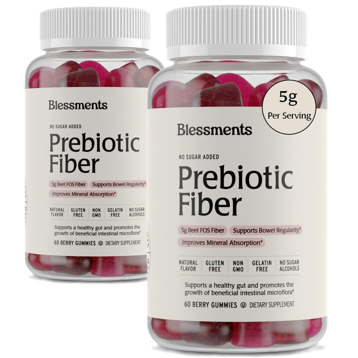 Blessments - Prebiotic Fiber Gummies for Adults & Kids with No Added Sugar- 5g (60 Count-2 Pack) High Fiber Supplement Gummies - Vegan - Keto Friendly - FENGGESTORE20