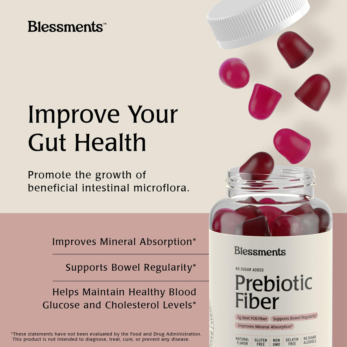 Blessments - Prebiotic Fiber Gummies for Adults & Kids with No Added Sugar- 5g (60 Count-2 Pack) High Fiber Supplement Gummies - Vegan - Keto Friendly - FENGGESTORE20