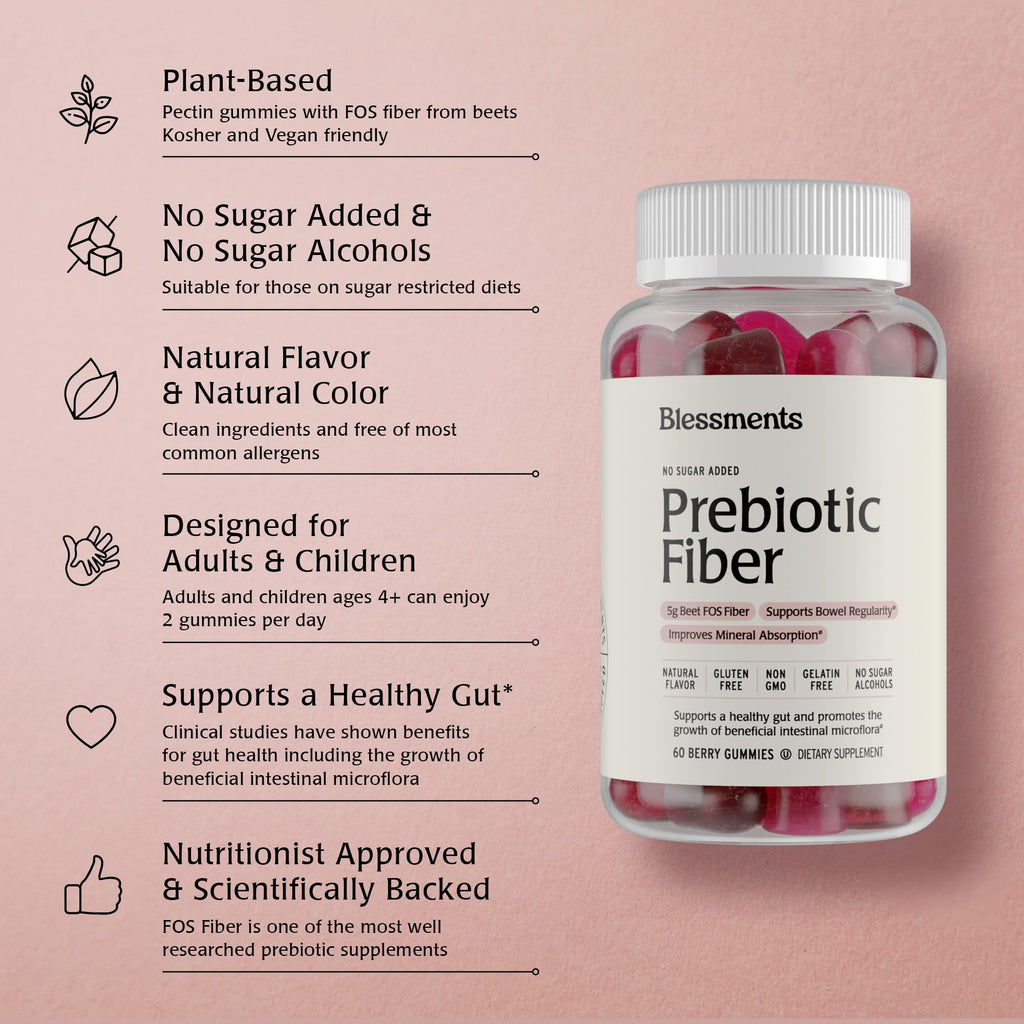 Blessments - Prebiotic Fiber Gummies for Adults & Kids with No Added Sugar- 5g (60 Count-2 Pack) High Fiber Supplement Gummies - Vegan - Keto Friendly - FENGGESTORE20