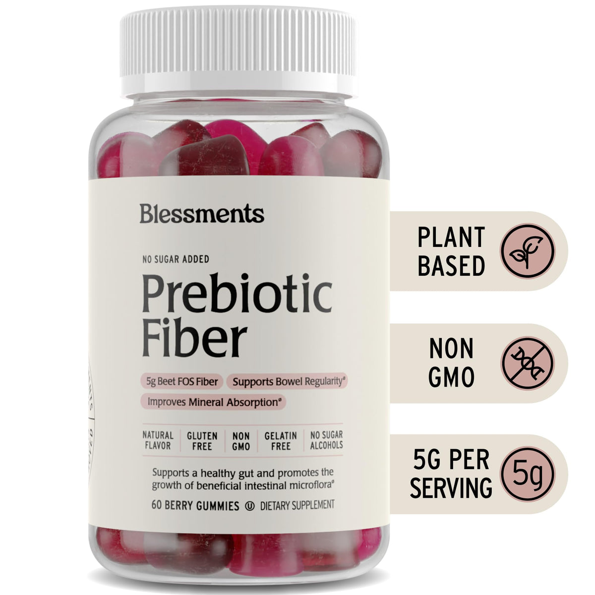 Blessments - Prebiotic Fiber Gummies for Adults & Kids with No Added Sugar- 5g (60 Count-2 Pack) High Fiber Supplement Gummies - Vegan - Keto Friendly - FENGGESTORE20