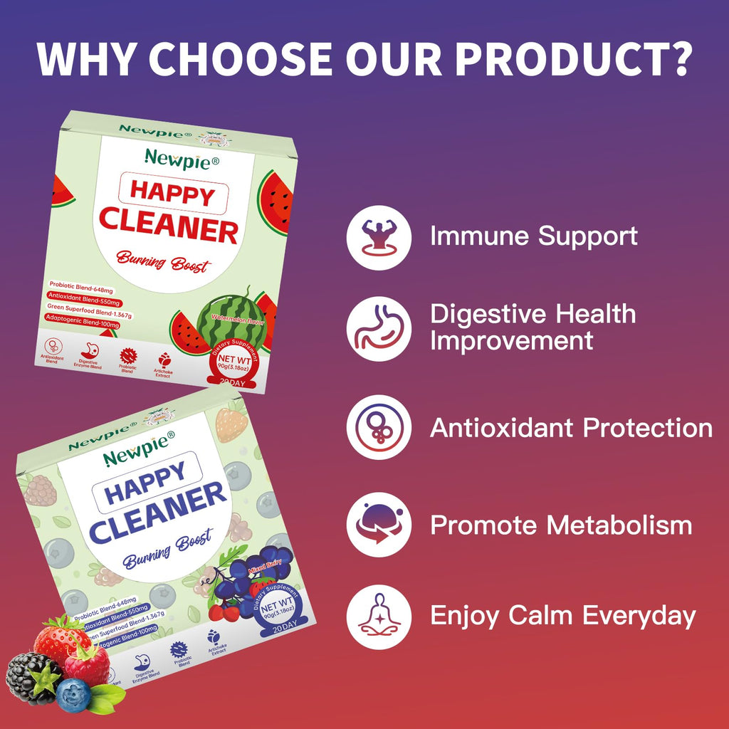 Blltzzz Newpie Superfoods Happy Cleaner Probiotic Powder,Watermelon Flavor Prebiotic & Probiotic Powder,Organic Fiber,Sugar Free,Gut Health,Natural Antioxidant - FENGGESTORE20