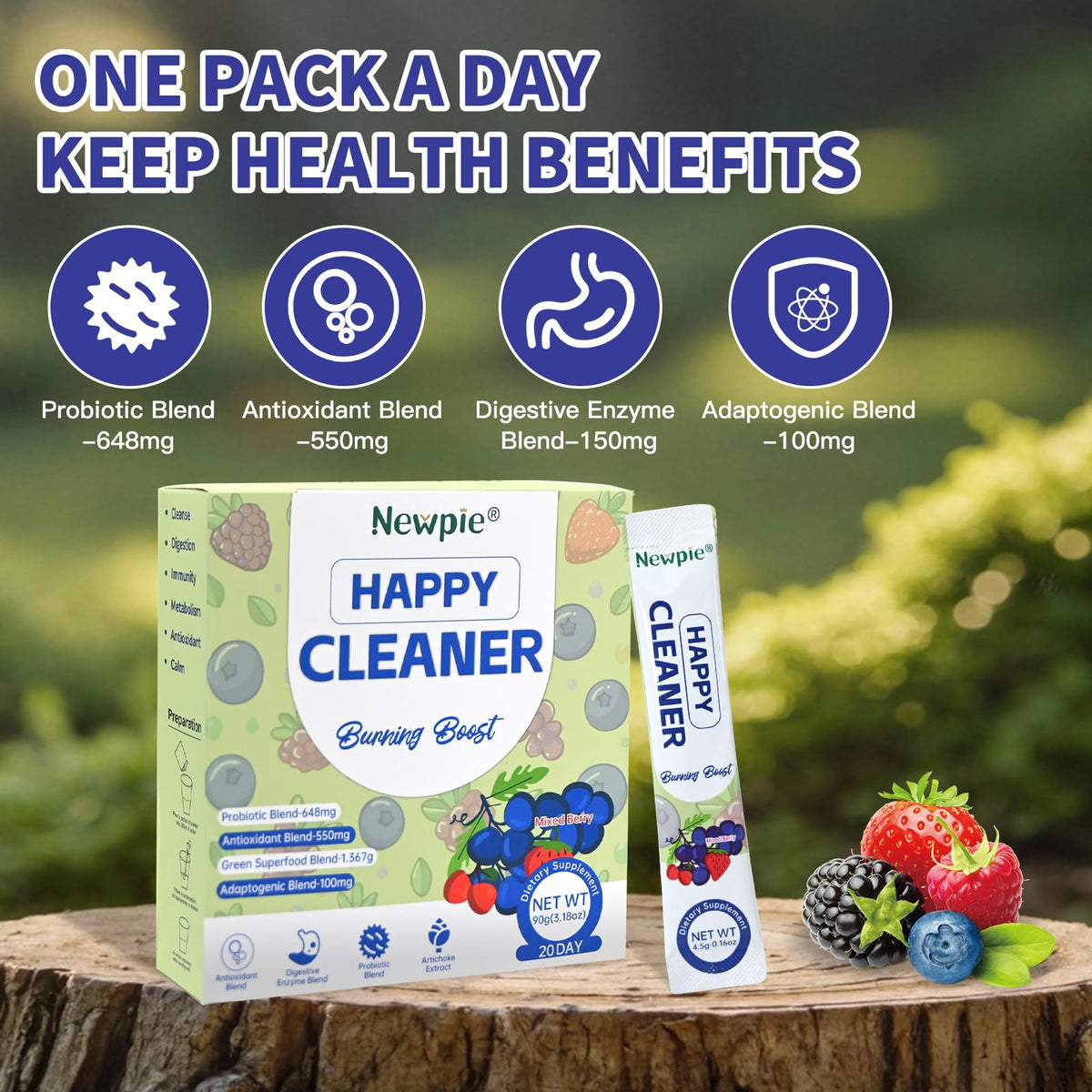 Blltzzz Newpie Superfoods Happy Cleaner Probiotic Powder,Watermelon Flavor Prebiotic & Probiotic Powder,Organic Fiber,Sugar Free,Gut Health,Natural Antioxidant - FENGGESTORE20
