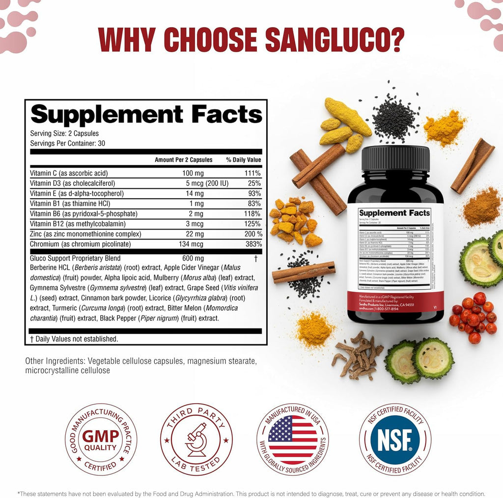 Blood Sugar Support Complex Supplement | Supports Healthy Blood Sugar Levels Already Within Normal Range | With Berberine, Cinnamon, Chromium, Turmeric - FENGGESTORE20