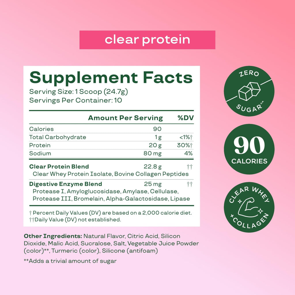 Bloom Clear Protein, Whey Protein Isolate with Collagen Peptides and Digestive Enzymes, 20g Protein, Sugar Free Post Workout Drink Mix, 90 Calories, - FENGGESTORE20