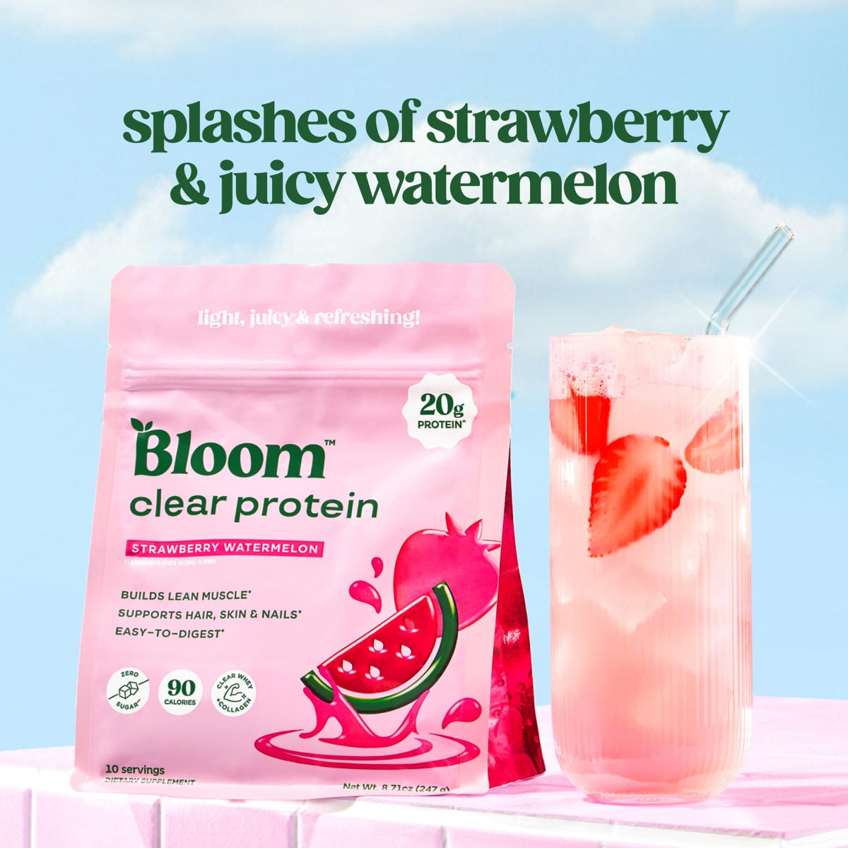 Bloom Clear Protein, Whey Protein Isolate with Collagen Peptides and Digestive Enzymes, 20g Protein, Sugar Free Post Workout Drink Mix, 90 Calories, - FENGGESTORE20