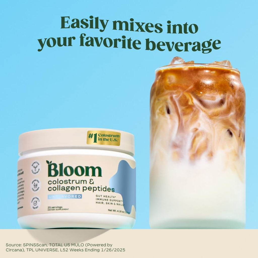 Bloom Nutrition Bovine Colostrum Powder with Vitamin B-12 for Gut Health, Immune Support, Hair Growth & Beauty Supplement | Unflavored, 25 Servings - FENGGESTORE20