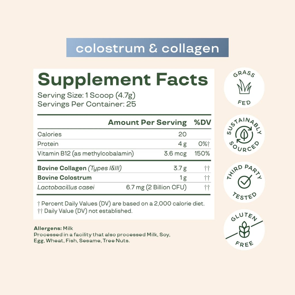 Bloom Nutrition Bovine Colostrum Powder with Vitamin B-12 for Gut Health, Immune Support, Hair Growth & Beauty Supplement | Unflavored, 25 Servings - FENGGESTORE20