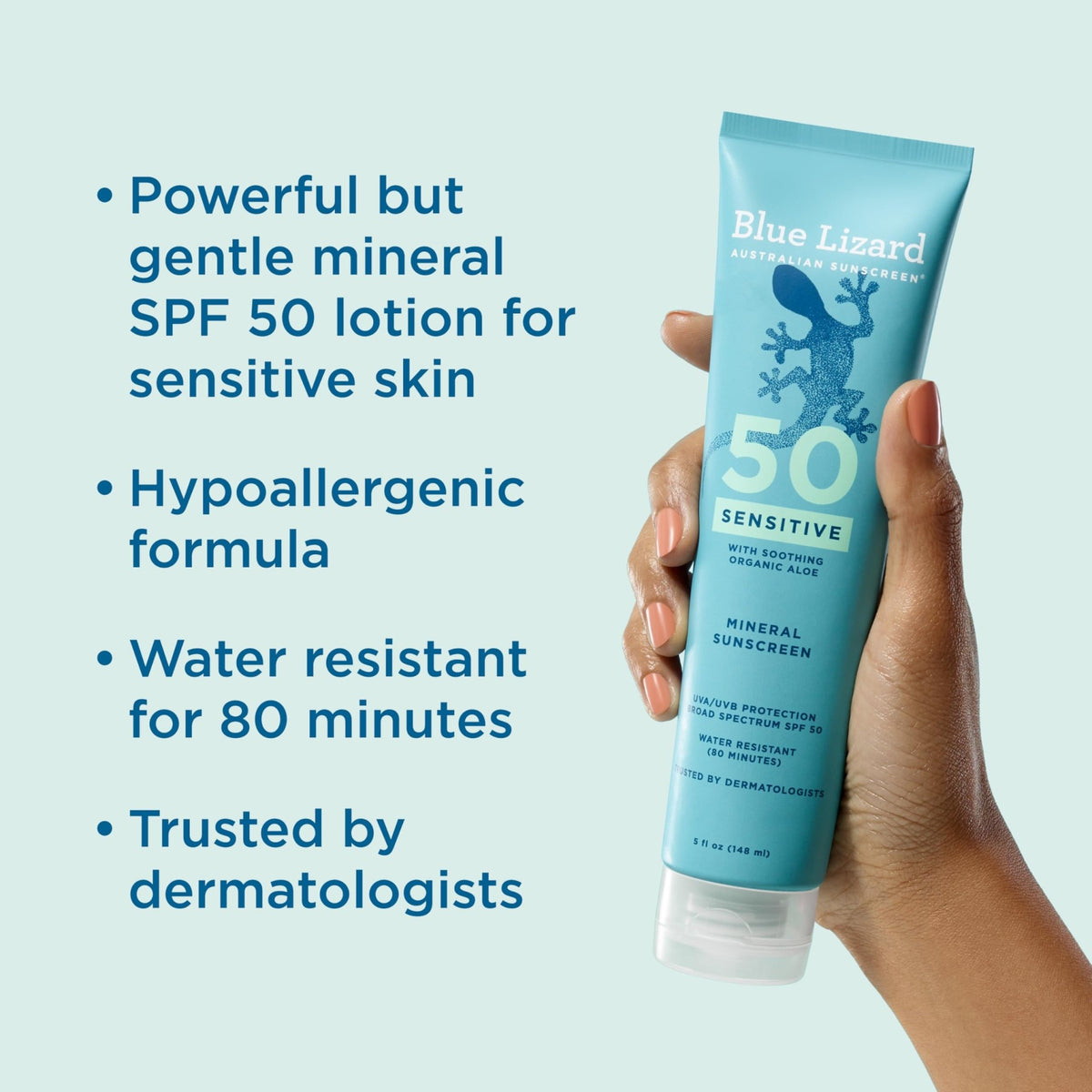Blue Lizard Sensitive Mineral SPF 50 Sunscreen Lotion, 100% Mineral Sunscreen, UVA/UVB Protection - FENGGESTORE20