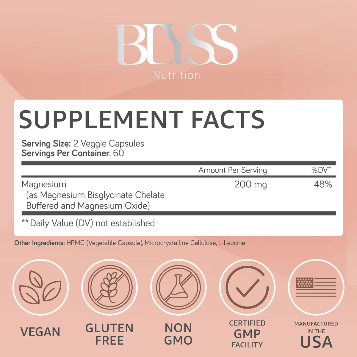 BLYSS Nutrition Magnesium Bisglycinate Capsules for Women - 200mg Chelated Glycinate Magnesium Supplement - Natural Supplements to Support Sleep, - FENGGESTORE20