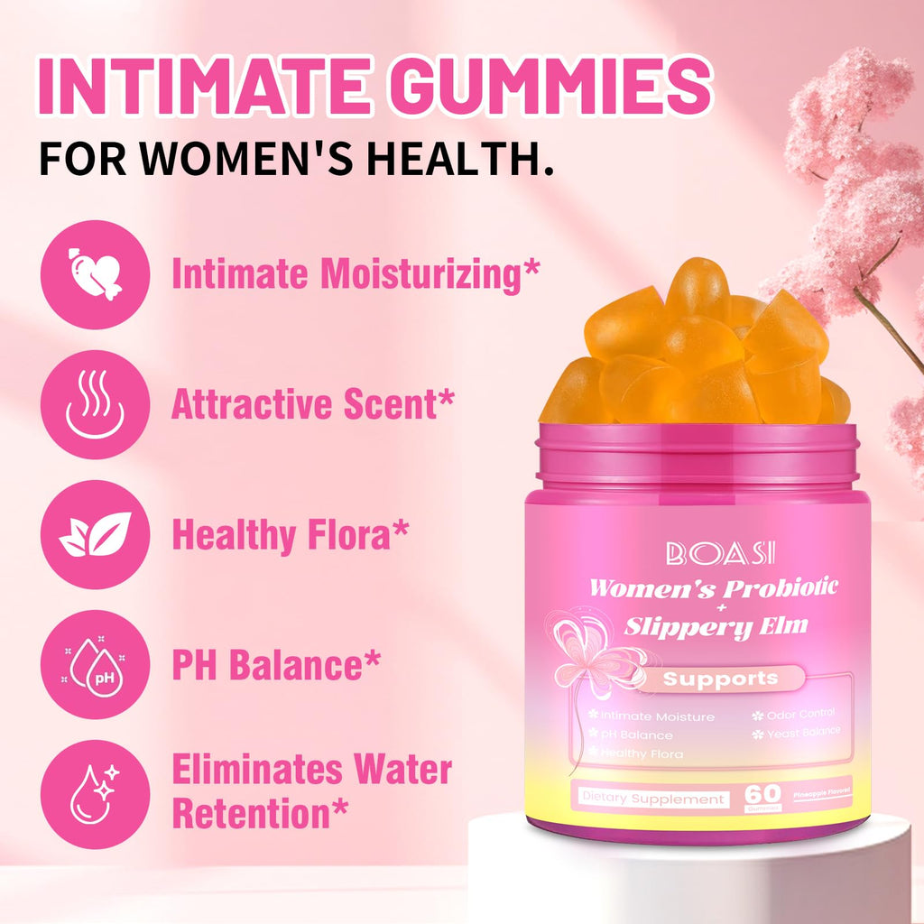 Boasi Women's Probiotics Slippery Elm Gummies,Her Juicy PH Balance,Vaginal Feminine Probiotics Pineapple Gummies,Digestive,Immune Health - FENGGESTORE20
