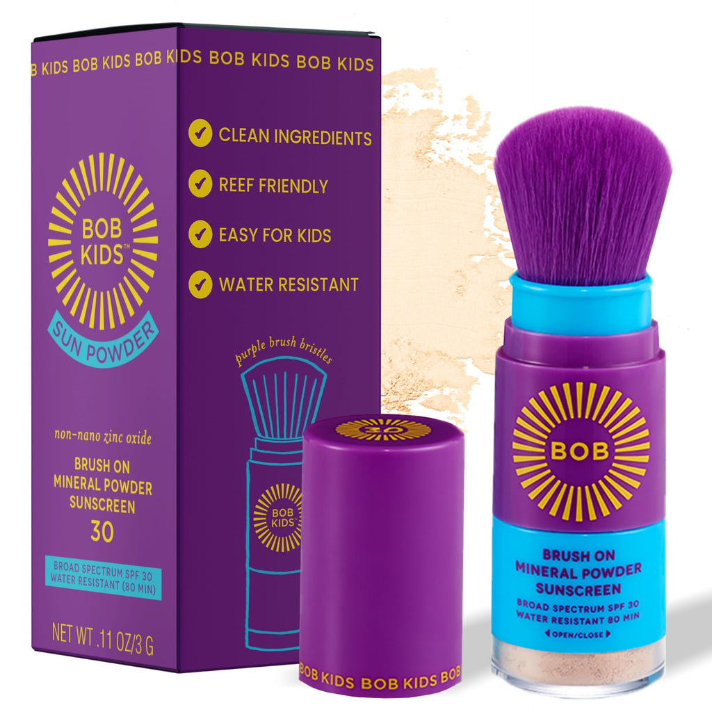 BOB KIDS SPF 30 Brush On Mineral Powder Sunscreen, Broad Spectrum Protection, Water Resistant 80 Mins, Fragrance Free - FENGGESTORE20