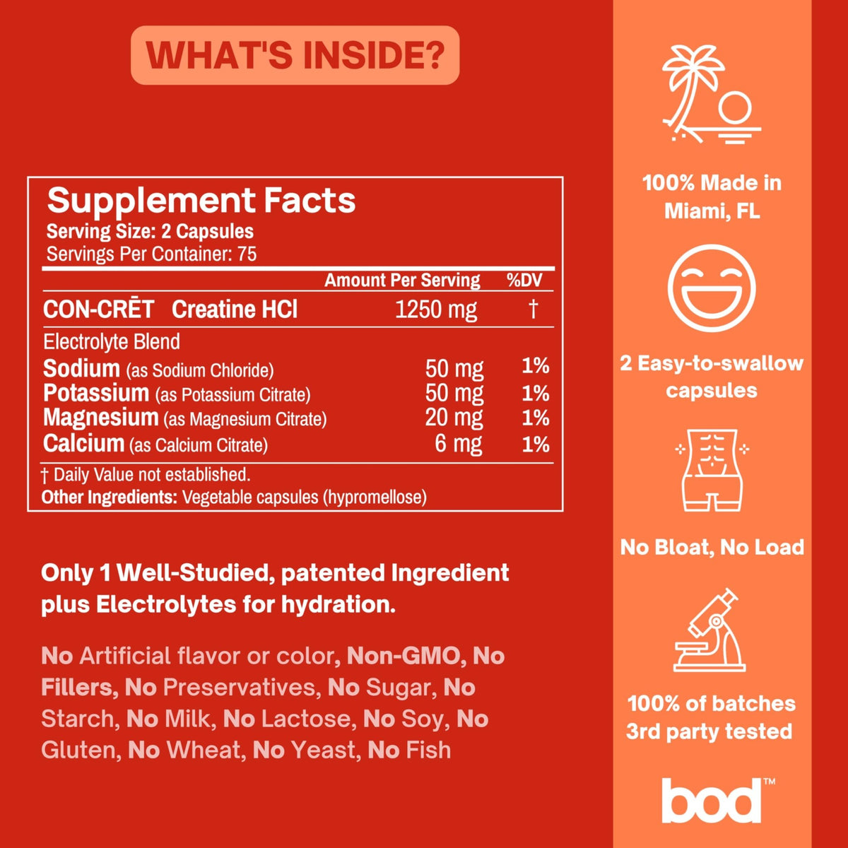 Bod Creatine HCL Capsules – 150 Pills | Creatine Hydrochloride Supplement for Men & Women | Easy-to-Swallow Alternative to Monohydrate Powder, Unflavored & Keto-Friendly - FENGGESTORE20