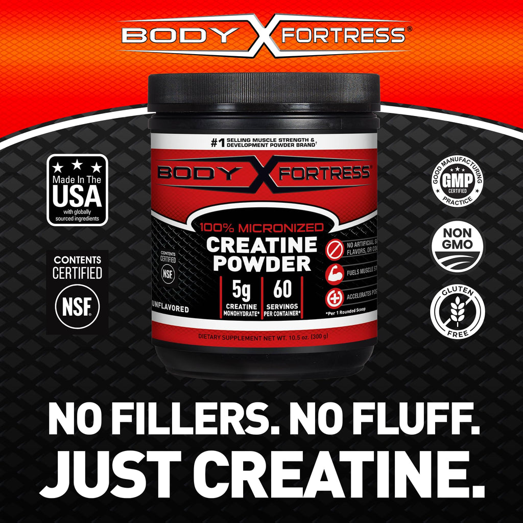 Body Fortress 100% Creatine Monohydrate Powder - Unflavored Micronized Creatine Supplement for Muscle Growth, Strength & Recovery, Pre Workout & Post Workout - FENGGESTORE20