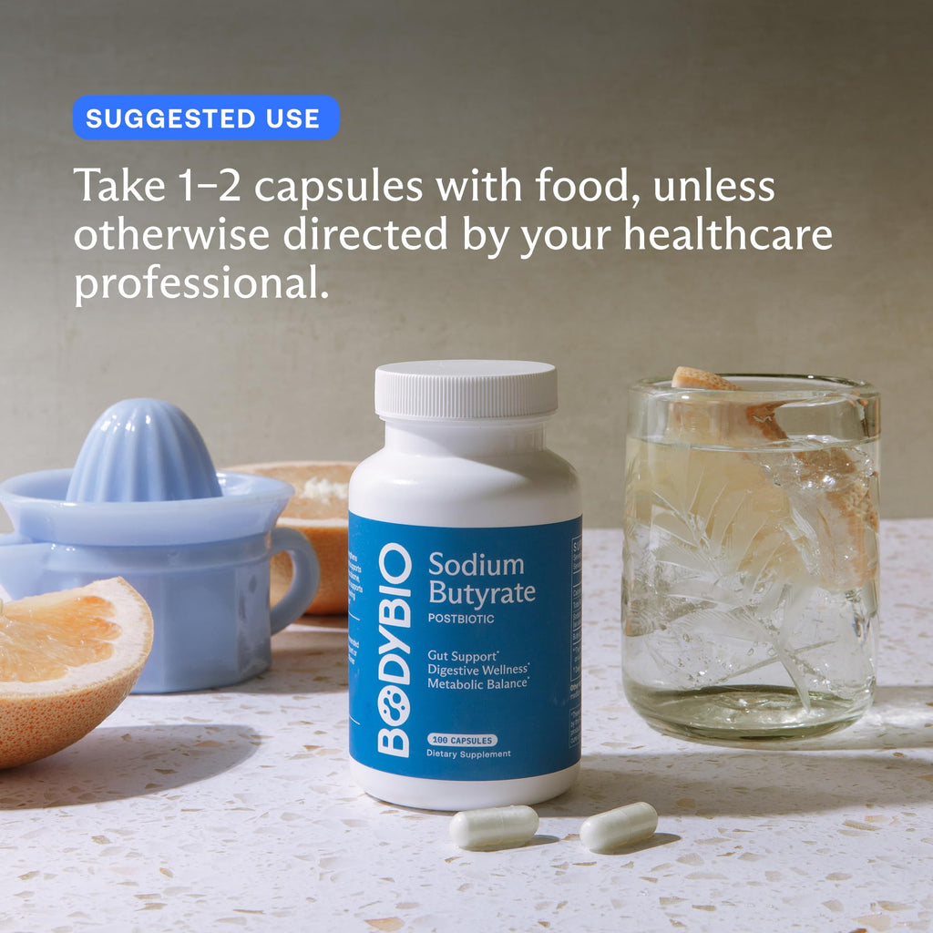 BodyBio Butyrate - Postbiotic for Gut Health, Digestive Support, Bloat, Gas & Constipation Relief, Leaky Gut Repair - Sodium - FENGGESTORE20