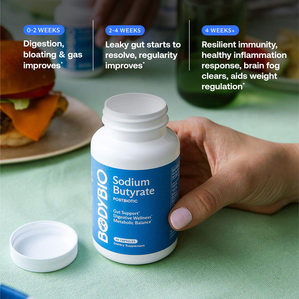 BodyBio Butyrate - Postbiotic for Gut Health, Digestive Support, Bloat, Gas & Constipation Relief, Leaky Gut Repair - Sodium - FENGGESTORE20