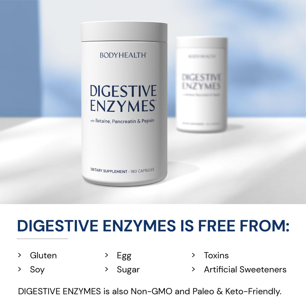 BodyHealth Digestive Enzymes Full Spectrum Digestive Support (180 caps), Betaine, Pepsin, Pancreatin BPP Loaded with Enzymes and Probiotics, Relief for Stomach Bloating, Heartburn, Gas, Constipation - FENGGESTORE20