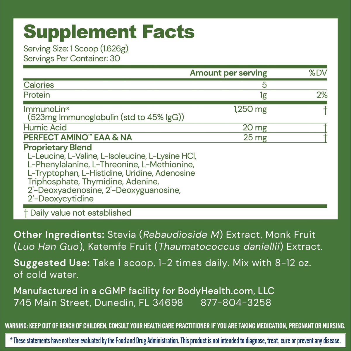 BodyHealth Gut Restore with PerfectAmino, ImmunoLin, and Humic Acid - Gut Health Supplement for Digestive and Immune Support - Unflavored - 30 Servings - FENGGESTORE20