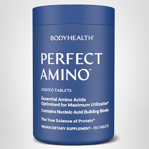 BodyHealth PerfectAmino (150 ct) Easy to Swallow Tablets, Essential Amino Acids Supplement with BCAAs, Vegan Protein for Pre/Post Workout & Muscle Recovery with Lysine - FENGGESTORE20