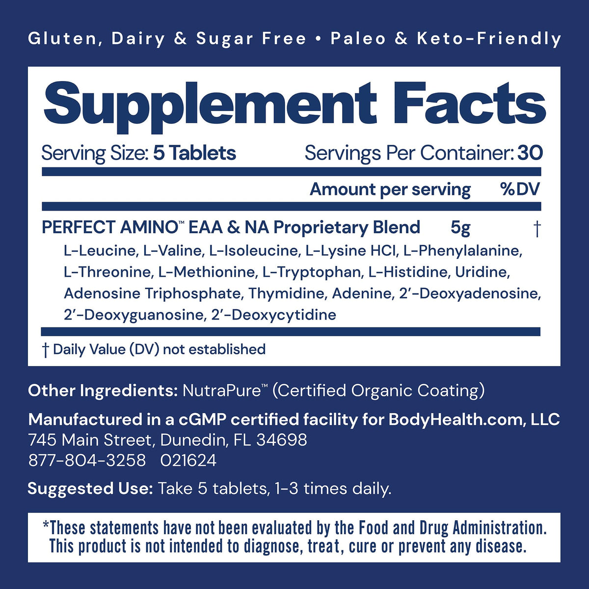 BodyHealth PerfectAmino (150 ct) Easy to Swallow Tablets, Essential Amino Acids Supplement with BCAAs, Vegan Protein for Pre/Post Workout & Muscle Recovery with Lysine - FENGGESTORE20