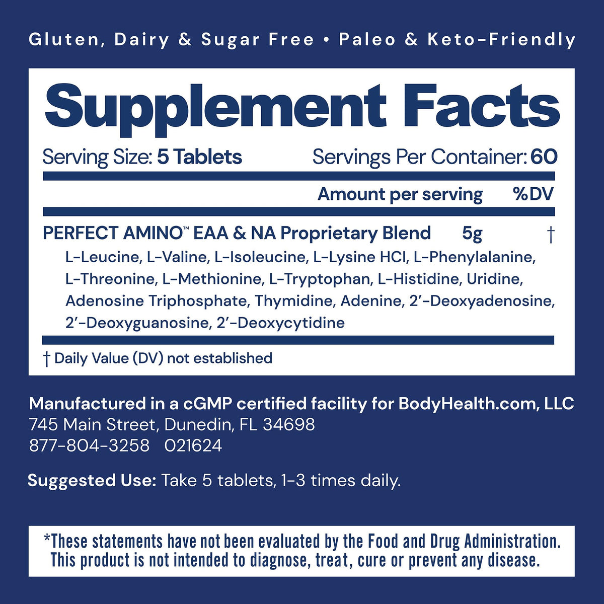 BodyHealth PerfectAmino (300 Tablets) Essential Amino Acid Supplement with EAA, Muscle Recovery, Boost Energy & Stamina, 99% Utilization - FENGGESTORE20